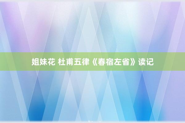 姐妹花 杜甫五律《春宿左省》读记